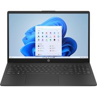 Black HP 15.6" laptop with Intel Core i3, full HD display, Windows 11 Home, and Wi-Fi 6 connectivity.