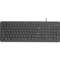Black HP 150 WD USB keyboard with full-size layout, numeric keypad, and French key markings.