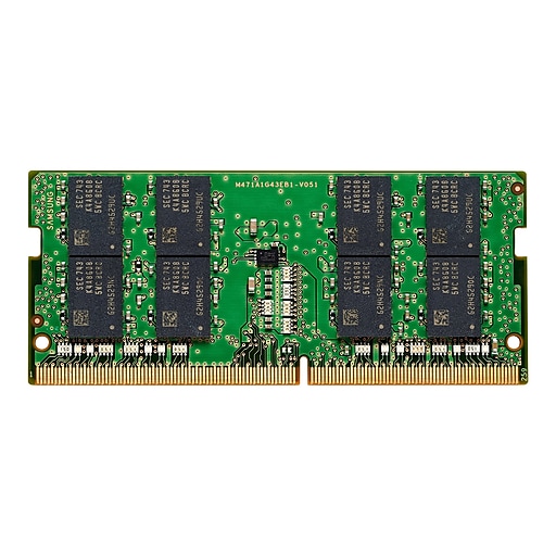 16 GB DDR5 4800 MHz SODIMM memory module by HP, featuring a green circuit board with black memory chips and gold connectors along the bottom edge.