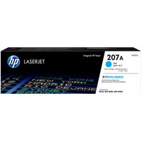HP 207A Cyan Toner Cartridge box with blue accents and HP logo on black background.