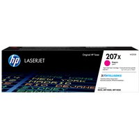 HP 207X magenta toner cartridge box with black background and HP logo, colorful text design on side.