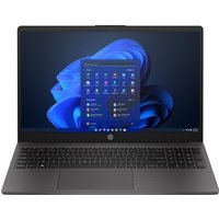 Black HP 255 G10 laptop with 15.6" display, full keyboard, and Windows interface on screen.