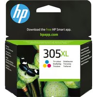 HP 305XL High Yield Tri-color Ink Cartridge in black packaging with green and white accents, HP logo on top.