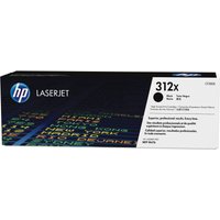 Black HP 312X High Yield LaserJet toner cartridge box with blue HP logo and colorful text design.