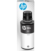 HP 32XL 135-ml black ink bottle with black cap and white label, HP logo on box.