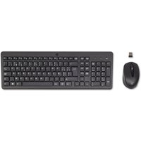 Black HP 330 wireless keyboard with numeric keypad and matching ergonomic mouse, includes USB receiver.
