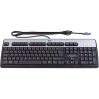 Black and silver HP PS/2 Belgian keyboard with numeric keypad and wired connection.
