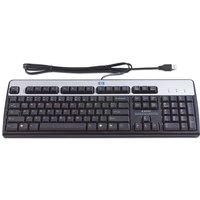 Black and silver HP USB QWERTZ keyboard with German layout and numeric keypad.