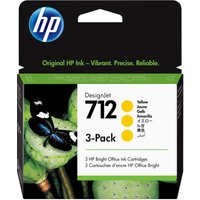 HP 712 yellow ink cartridge 3-pack, 29ml each, in black box with butterfly and green plant design.
