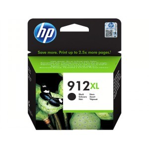 Black ink cartridge packaging featuring a green background, HP logo, and the text "912XL" prominently displayed, indicating high yield and compatibility.
