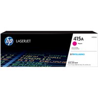 HP 415A Magenta LaserJet toner cartridge box with HP logo, black background, and magenta color indicator.