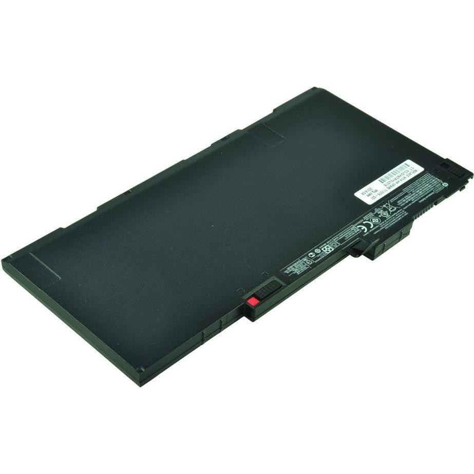 Black HP 48Wh Li-ion laptop battery with a smooth finish, featuring a red release latch and various labels on the side for specifications and safety information.