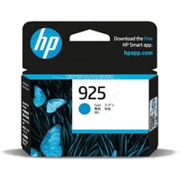 HP cyan ink cartridge 925 for 400 pages, black box with blue butterflies and HP logo on top.