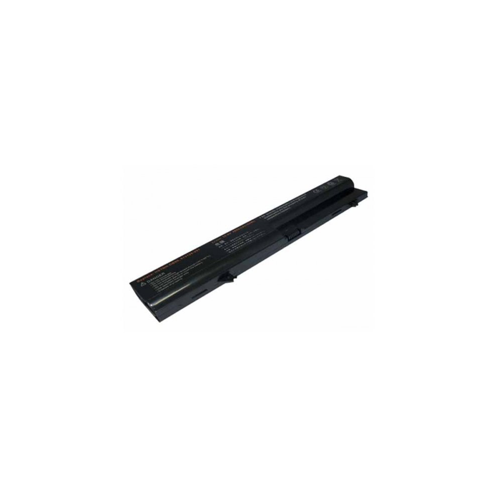 Black HP laptop battery with a slim design, featuring a label on one side detailing specifications and model number, suitable for HP laptops.
