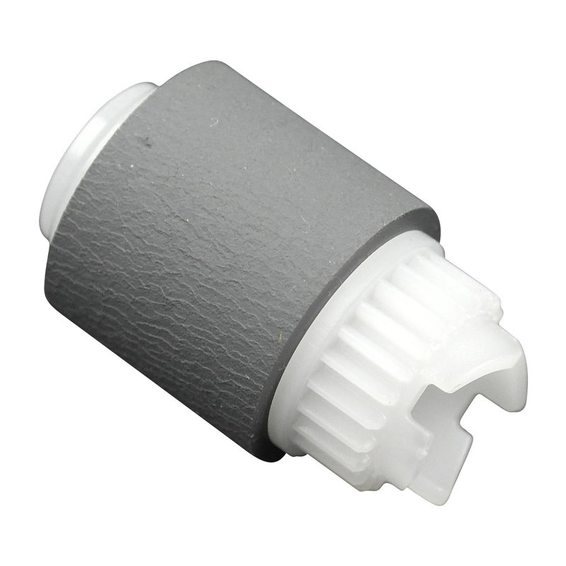 Gray feed roller assembly with a textured surface and white gear-like end, designed for HP 550 sheet feeder compatible with CLJ Pro M274, M377, M452, and M477 models.