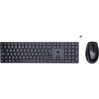 Black HP 650 wireless keyboard with numeric keypad and matching mouse, includes USB receiver.