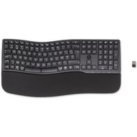 Black HP 680 Comfort Dual-Mode AZERTY keyboard with ergonomic wave design and detachable USB receiver.