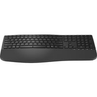 Black HP 685 Comfort Dual-Mode Keyboard with ergonomic design, full QWERTY layout, and numeric keypad.