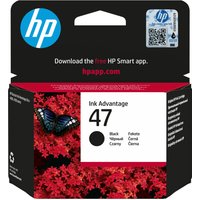 HP 47 black printhead cartridge box with butterfly on red leaves, compatible with DeskJet 482, 1.5K pages.