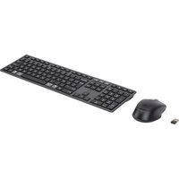 Black HP 720 wireless keyboard and mouse combo with USB receiver, featuring a sleek design and full-size layout.