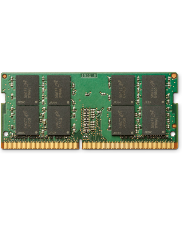 HP 8GB DDR5 memory module in green PCB with black memory chips, featuring a gold connector edge and labeled with "JR9K" and "1955 B" for identification.