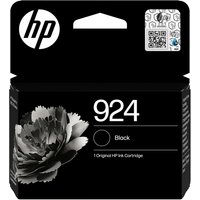 HP 924 Black Original Ink Cartridge, black box with floral design, HP logo, and QR code on top.