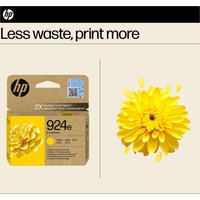 HP 924e EvoMore Yellow Ink Cartridge in cardboard box with yellow flower image and HP logo.