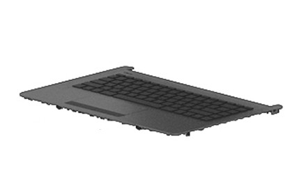 Black plastic laptop housing base with an integrated keyboard, featuring a standard layout and matte finish, designed for HP laptops.