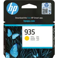 HP 935 Yellow Original Ink Cartridge in black packaging with blue butterflies and HP logo.