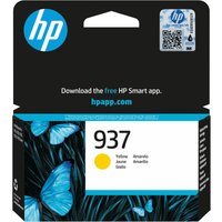 HP 937 Yellow Original Ink Cartridge in black box with blue butterfly design and HP logo.