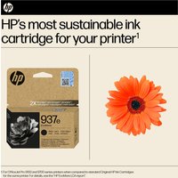 HP 937e EvoMore black ink cartridge in eco-friendly brown packaging with HP logo and floral design.