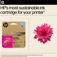 HP 937e EvoMore Magenta Ink Cartridge, brown box with pink flower image and HP logo.