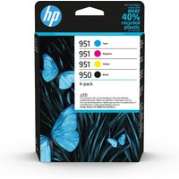 HP 950/951 ink cartridge 4-pack with black, cyan, magenta, yellow; butterfly design on black packaging.
