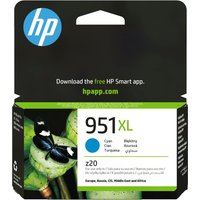 HP 951XL cyan ink cartridge in black and green packaging with HP logo and butterfly image.