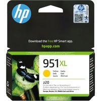 HP 951XL yellow ink cartridge in black and white box with HP logo and QR code on top.