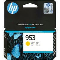HP 953 Yellow Original Ink Cartridge in black packaging with blue butterflies and HP logo.