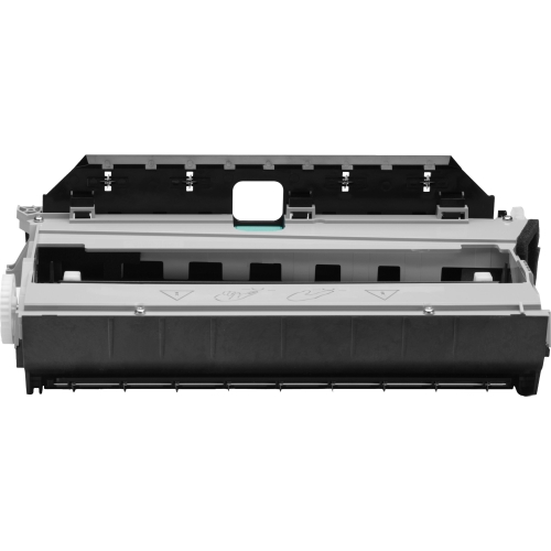 HP Officejet Enterprise Ink Collection Unit in black and gray, featuring a rectangular design with a top opening and multiple slots for ink collection, made of durable plastic material.