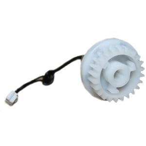 White plastic clutch component with a gear-like design and a black wire connector, typically used in HP electric devices.
