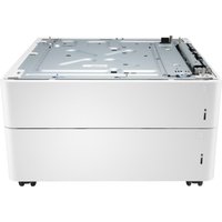 White HP Color LaserJet 2x550-sheet feeder and stand with dual paper trays and sleek rectangular design.