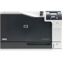 HP Color LaserJet Professional CP5225 Printer, black and white design, control panel on top right, HP logo centered.