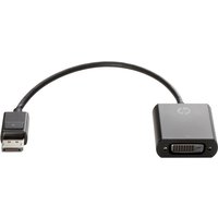 Black HP DisplayPort to DVI-D adapter with short cable and HP logo on the DVI-D connector housing.