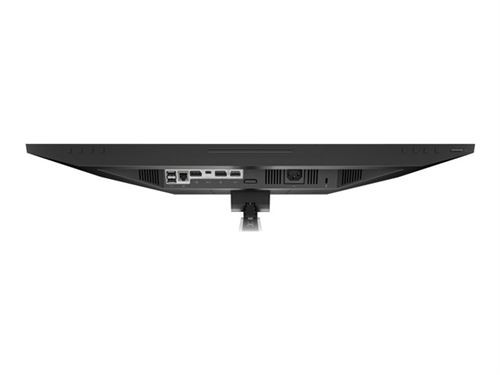 HP E27m G4 QHD USB-C Conferencing Monitor features a sleek black design with multiple ports on the back, including USB-C, for versatile connectivity and a modern aesthetic.