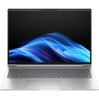 Silver HP EliteBook 6 G1i notebook with 16-inch display, slim bezels, and backlit keyboard.