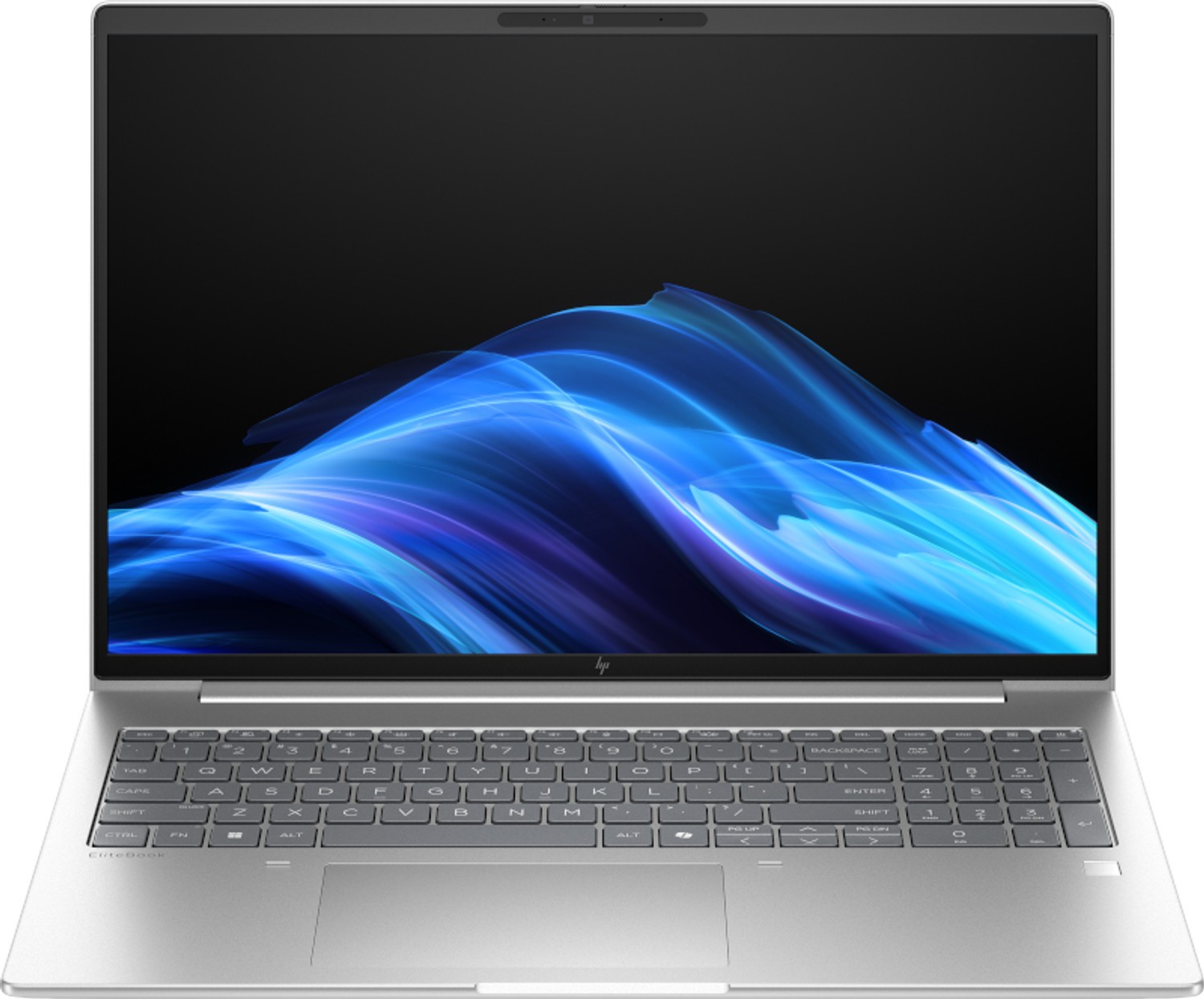 Silver HP EliteBook 6 G1i AI laptop with a 16-inch WUXGA display, featuring a sleek design, backlit keyboard, and Intel Core Ultra 7 processor.