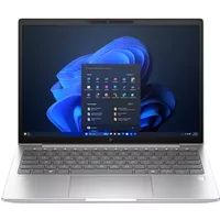 Silver HP EliteBook 6 G1i laptop, 13.3" screen, slim design, backlit keyboard, Windows 11 interface displayed.