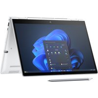 Silver HP EliteBook 8 Flip G1i 13 inch notebook with touchscreen, tent mode, and stylus pen.