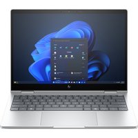 Silver HP EliteBook 8 Flip G1i 13.3" 2-in-1 laptop with touchscreen and Windows interface displayed.