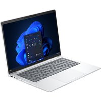 HP EliteBook 8 G1i 14" silver notebook with black keyboard, featuring Windows interface on screen.