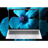Silver HP EliteBook 8 G1i laptop, 16-inch display, slim bezel, backlit keyboard, featuring a vibrant blue flower on screen.