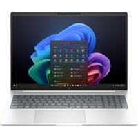 Silver HP EliteBook laptop, 16" screen, Windows 11 interface, sleek design, backlit keyboard, slim bezels.